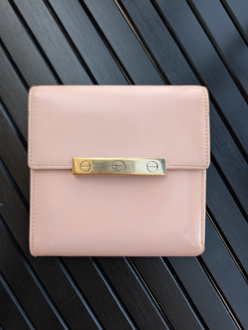 Vintage Cartier Wallet Eternity Rose Pink Leather Trifold Gold Hardware - Picture 3 of 16